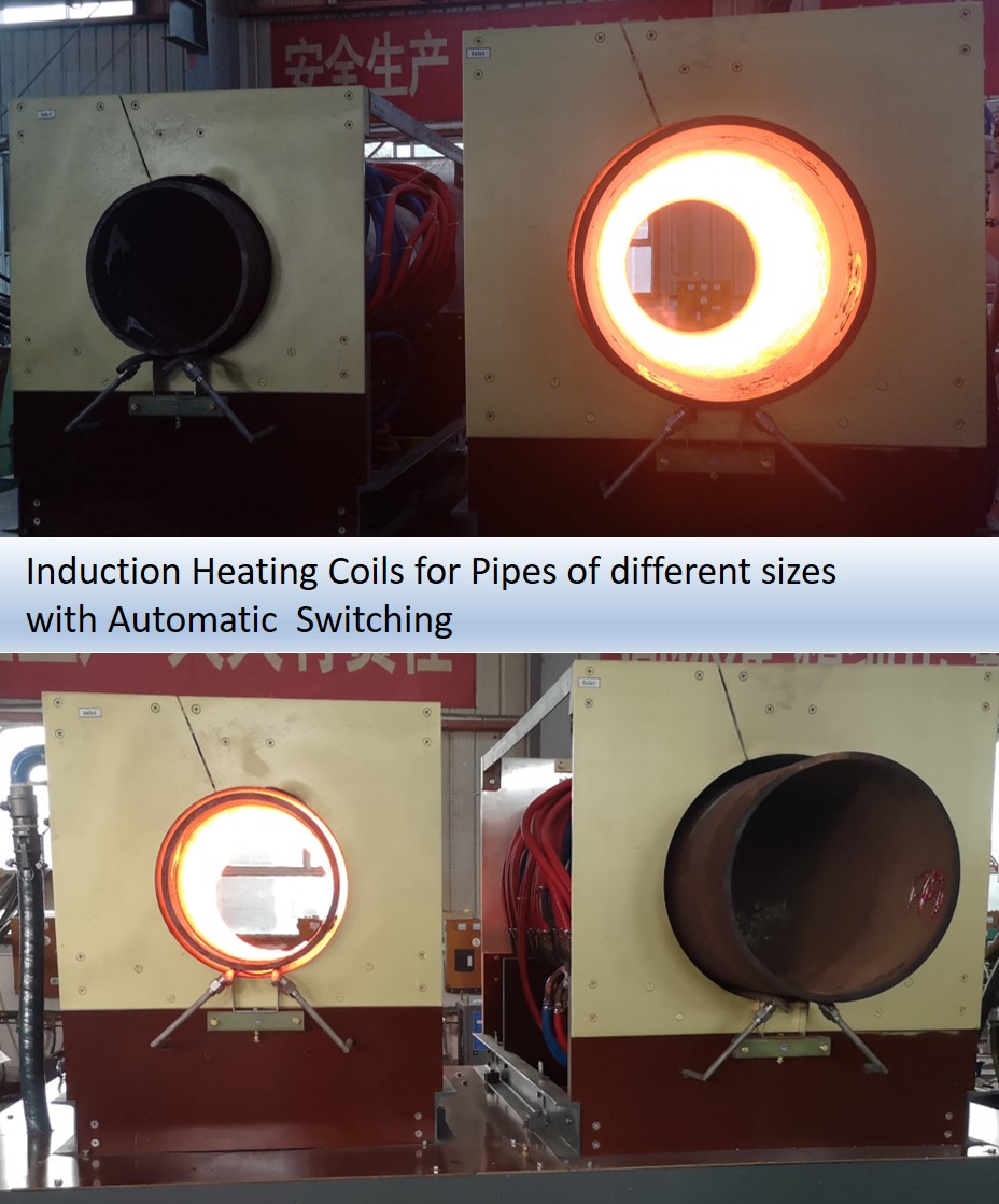 This Induction coil is designed for heating pipes of different sizes. The induction heating application is forging of bullet casing. The power of this induction heating equipment is 1000kw and equipped with automatic switching device. Simply press the sel